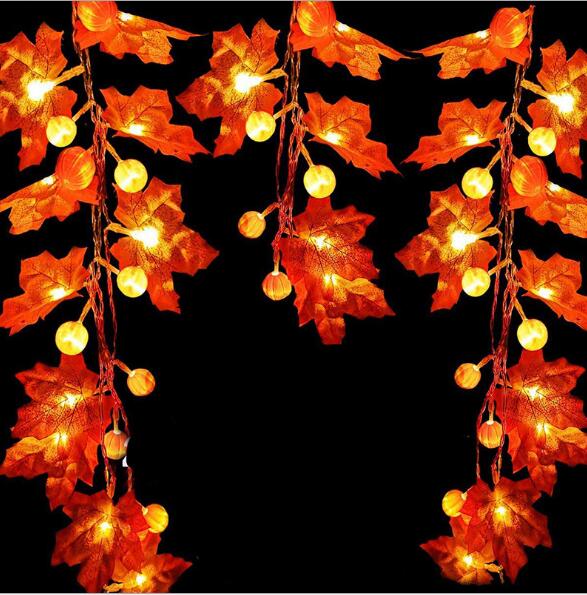 3M Esdoorn Pompoen Lichtslinger Herfstdecoratie - Halloween Esdoornbladeren en Pompoenen Sfeerverlichting voor Huis & Tuin