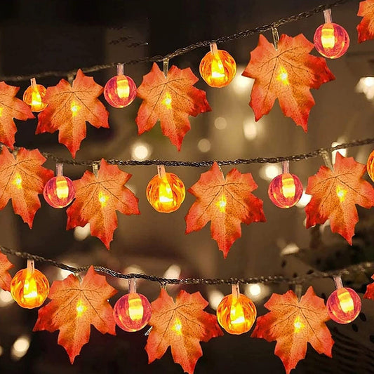 3M Esdoorn Pompoen Lichtslinger Herfstdecoratie - Halloween Esdoornbladeren en Pompoenen Sfeerverlichting voor Huis & Tuin