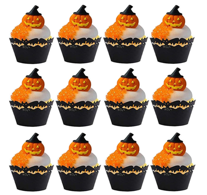 12 stuks Cupcake Wrapper Decor Bakvormpjes Uitgesneden Papieren Cake Omhulsel Halloween Heks Spinnenweb Kasteel Halloween Decoratie