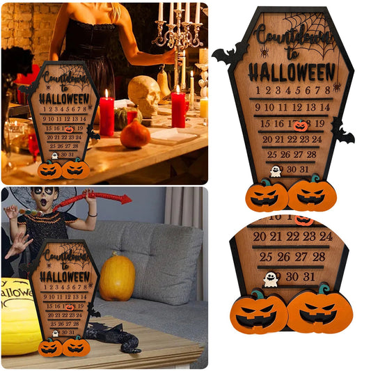 Houten Halloween Decoraties – Pompoen en Vleermuis Countdown Decor